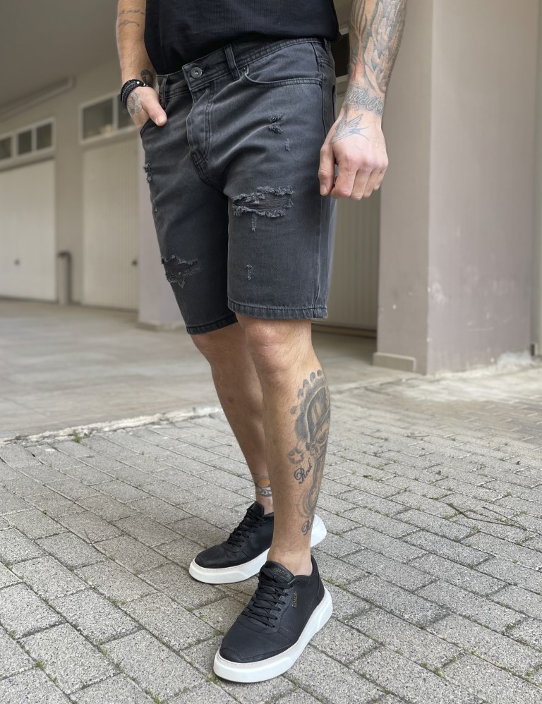 Ανδρική ανθρακί τζιν βερμούδα με σκισίματα 40204 φωτογραφία